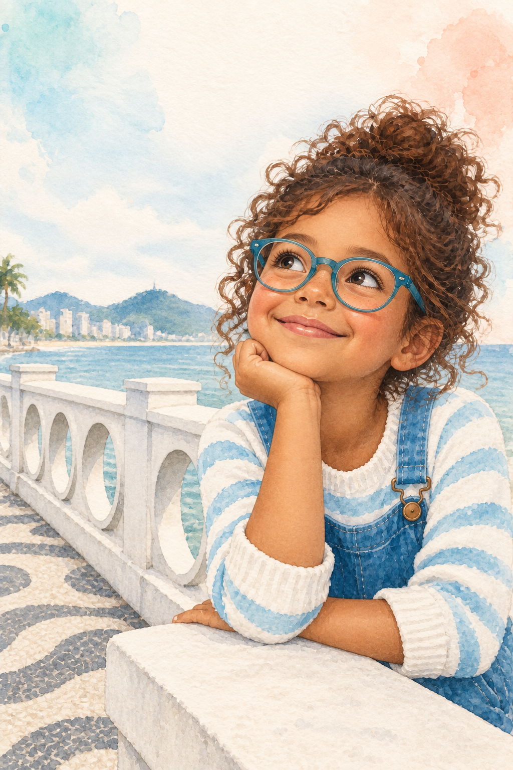 Ilustração de uma criança usando óculos azuis em Santos